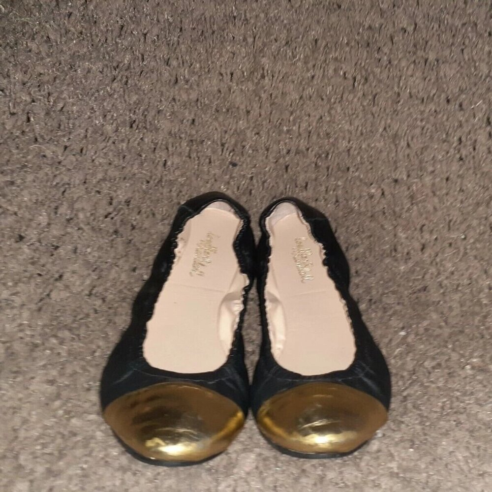 LOEFFLER RANDALL-Grier-Black Calfskin Leather w/Gold Cap Toe-Sz 7B-Excellent